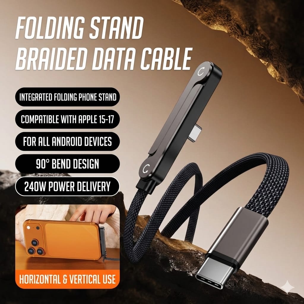 240W Fast Charging Data Cable Type C to Type C Adjustable Phone Stand Charging Cable