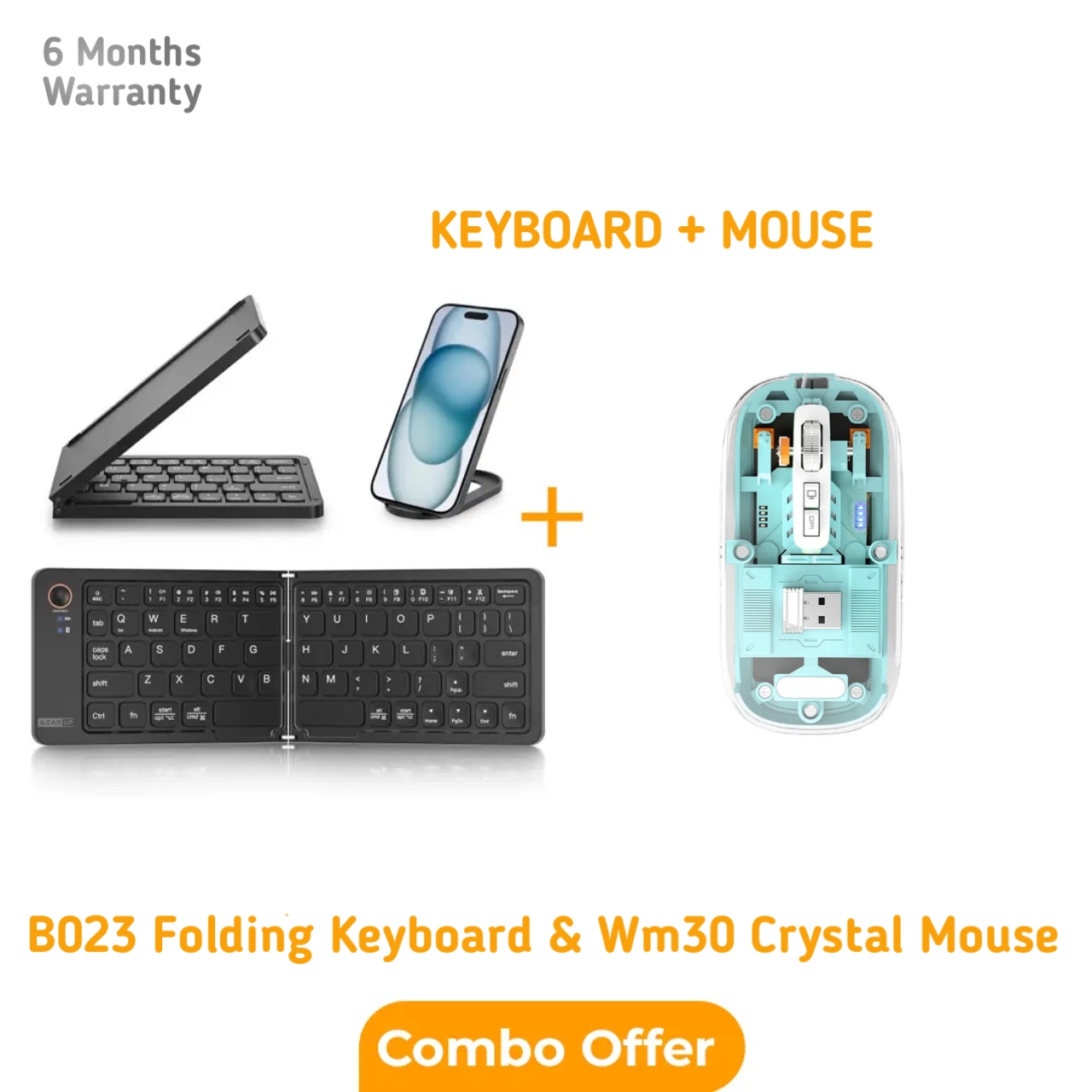 Portable Office Setup !  B023 Folding Keyboard + WM30 Crystal Wireless Mouse